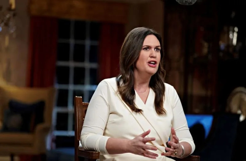 Sarah Huckabee Sanders, governor of Arkansas, speaks while delivering the Republican response to President Biden's State of the Union address in Little Rock, Arkansas, US, on Tuesday, Feb. 7, 2023. (credit: Al Drago/Pool via REUTERS)