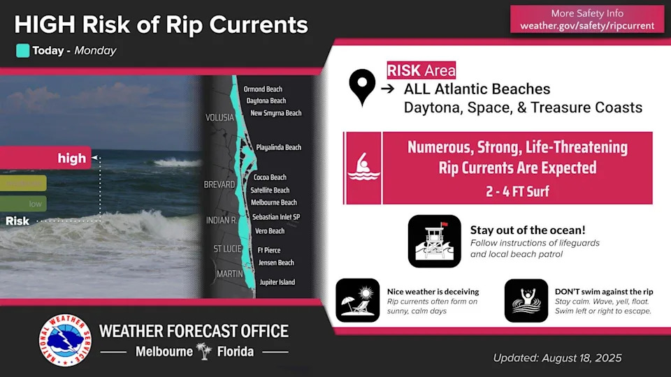 Expected coastal impacts from Hurricane Erin as of Aug. 18, 2025.
