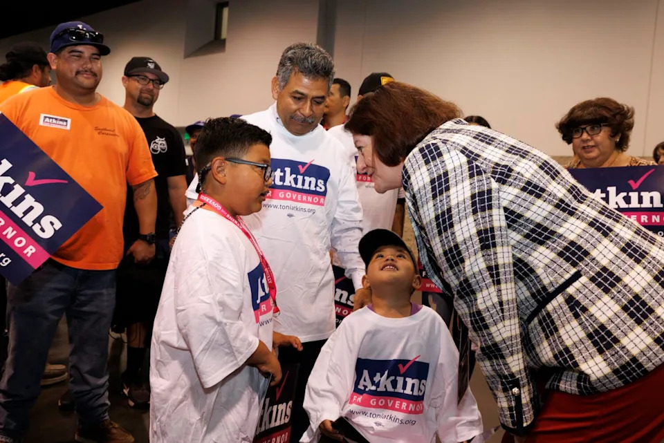 Gubernatorial candidate Toni Atkins speaks to supporters at the Calif. Democratic convention