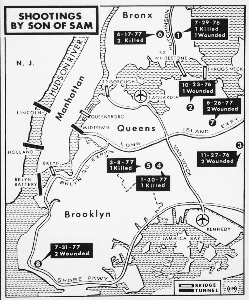 map of new york city showing several locations of crimes