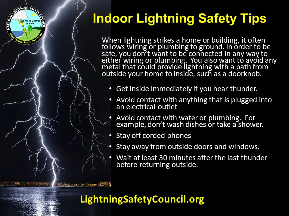 Lightning safety tips for when you're inside.