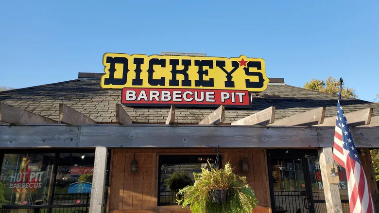 Exterior of a Dickey's Barbecue Pit against a blue sky