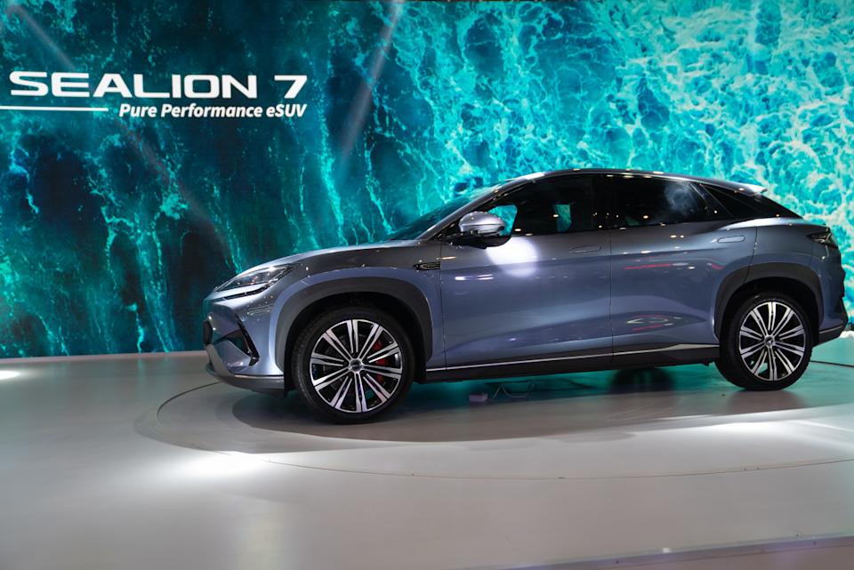 The BYD Sealion 7 electric vehicle (EV) during the Bharat Mobility Global Expo in New Delhi, IndiaGetty