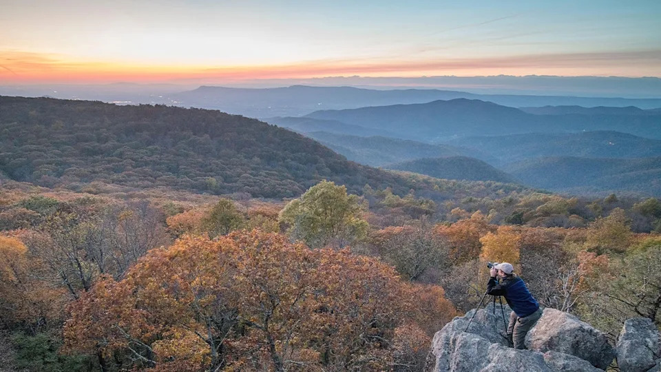 A man sits at Shenandoah National Park.
