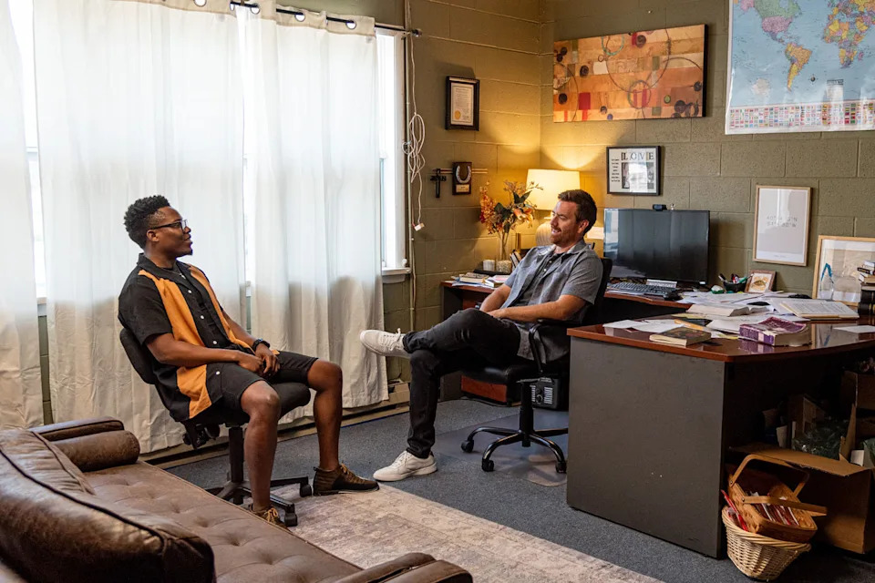Pastor Jonathan Burkey of Elm Street Church of the Nazarene is also an advocate for Marc Rocher. (Cydni Elledge for NBC News)