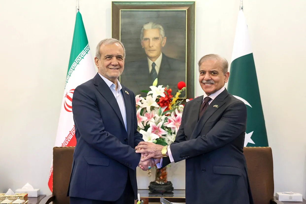 Pakistan’s Sharif hosts Iran’s Pezeshkian, agrees to security, trade boost