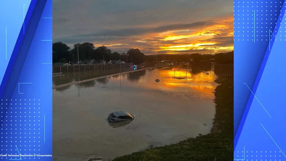 Cars are submerged in floodwaters in Tennessee