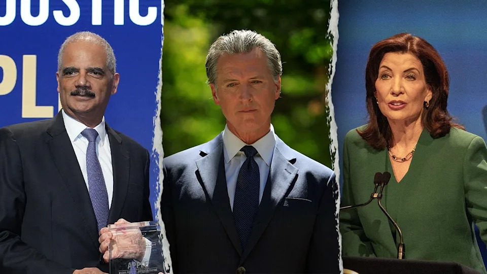 Eric Holder, California Gov Gavin Newsom and New York Gov Kathy Hochul