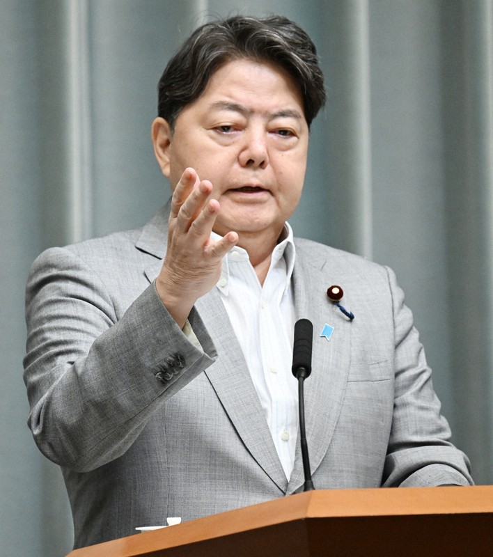 記者会見で質問者を指名する林芳正官房長官＝首相官邸で2025年7月31日午前11時1分、平田明浩撮影