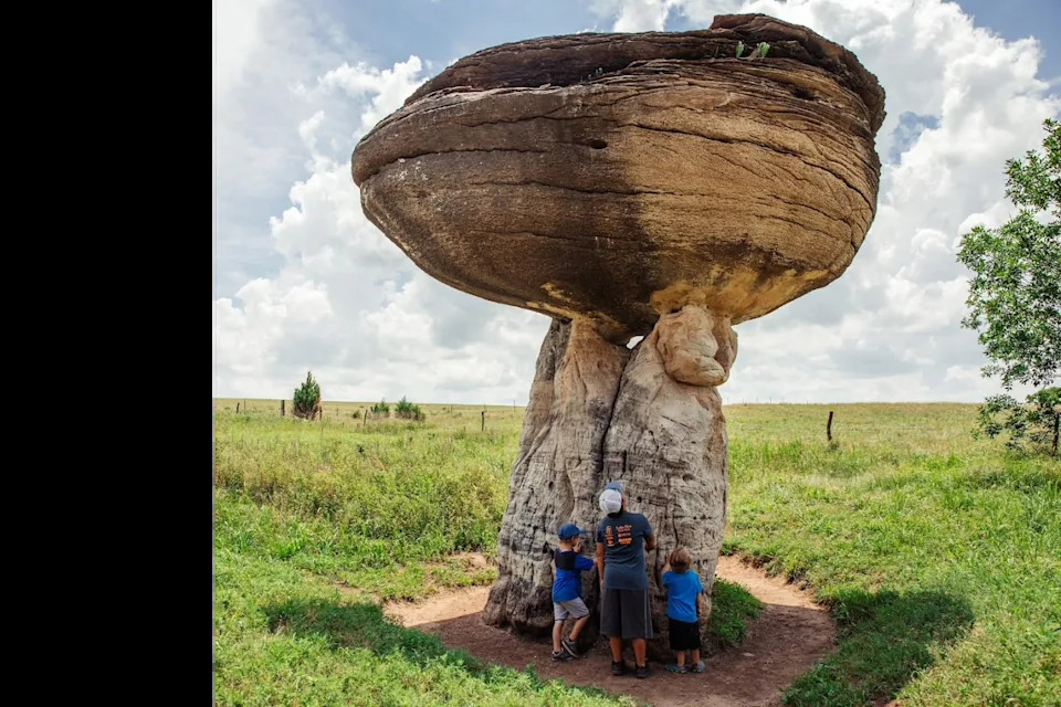 This rock formation resembling a mushroom is among attractions at Mushroom Rock State Park in Ellsworth County, which is among the Kansas Sampler Foundation's "8 Wonders of Kansas Geography."