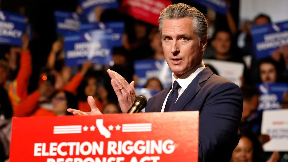 California Gov. Gavin Newsom speaks at a press conference in Los Angeles on Thursday. - Mario Tama/Getty Images