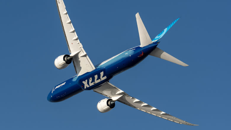 A Boeing 777X in flight
