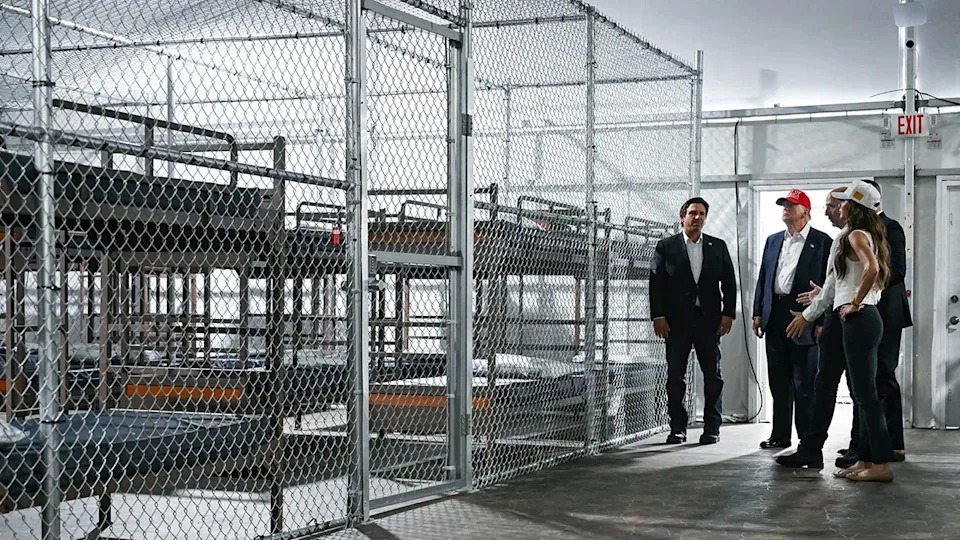Donald Trump, Kristi Noem, and Ron DeSantis tour Alligator Alcatraz