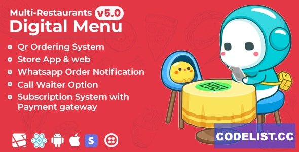 Chef v5.0 - Multi-restaurant Saas - Contact less Digital Menu Admin Panel with - React Native App