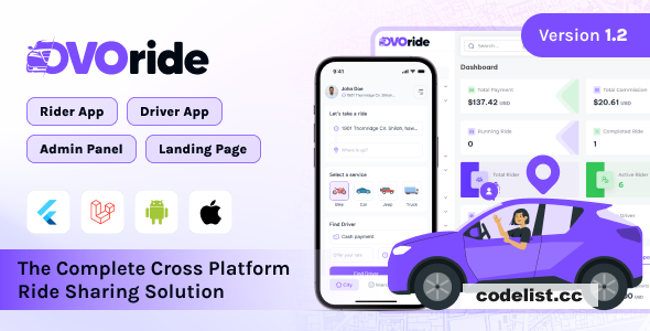 OvoRide v1.4 - Complete Cross Platform Ride Sharing Solution