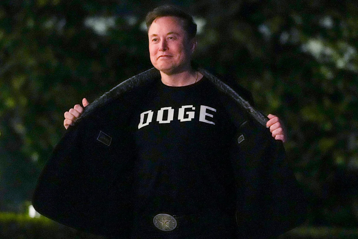 elon musk doge shirt d.o.g.e. (Oliver Contreras / AFP via Getty Images file)