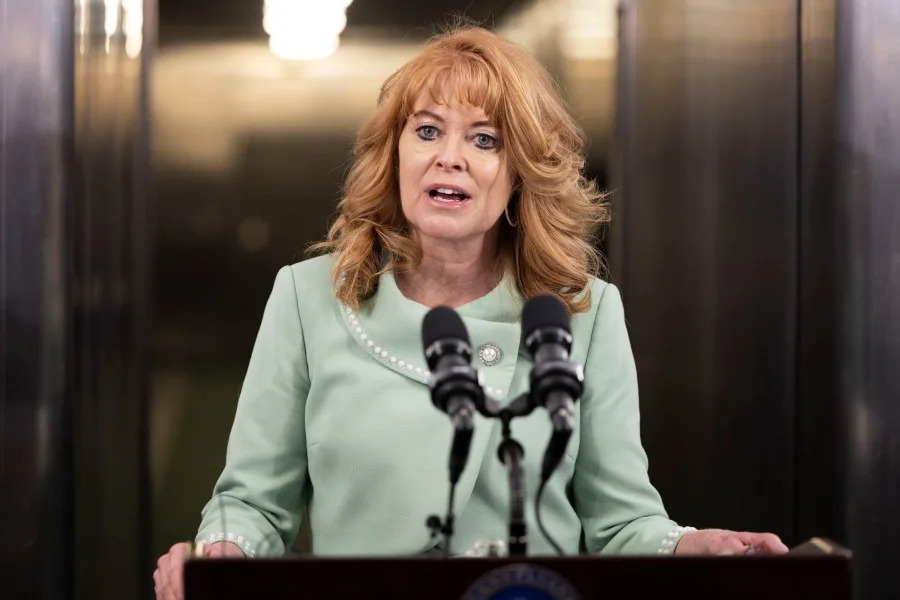 Pennsylvania Treasurer Stacy Garrity announces legislation automating the process of returning unclaimed property to rightful owners, in Harrisburg, PA on March 15, 2023.