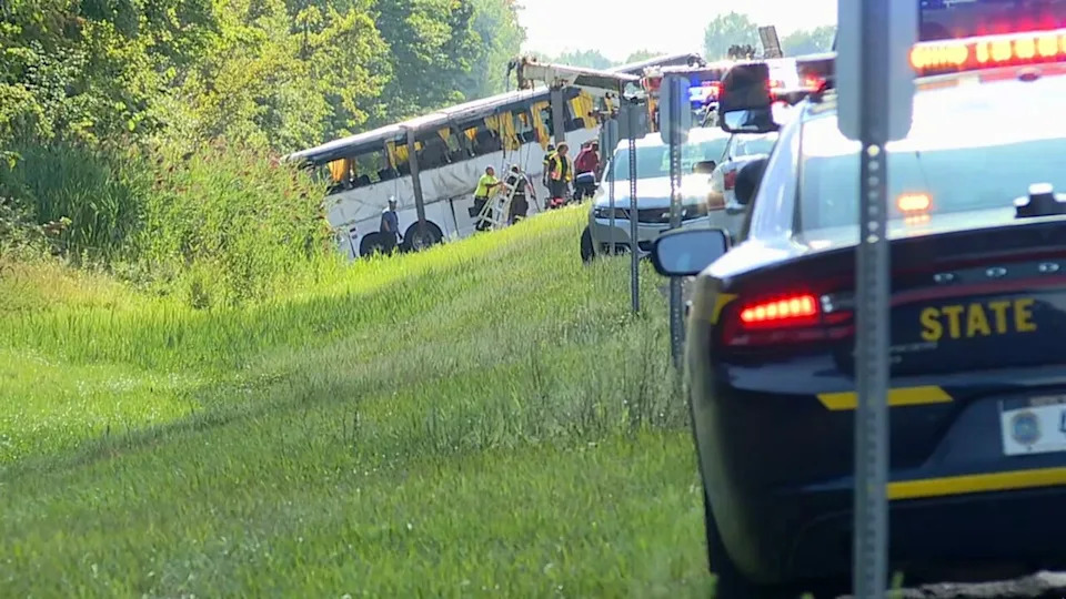 WHAM - PHOTO: A bus crashed on I90 near Pembroke, NY, on Aug. 22, 2025.