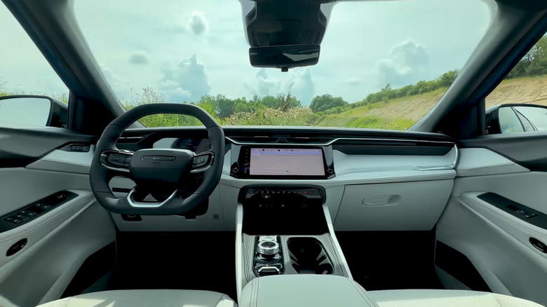 a photo of the dashboard of the 2026 Cherokee with a black and white interior