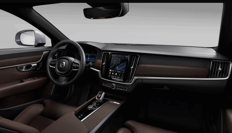 The optional maroon brown interior of the Volvo V90 Cross Country wagon