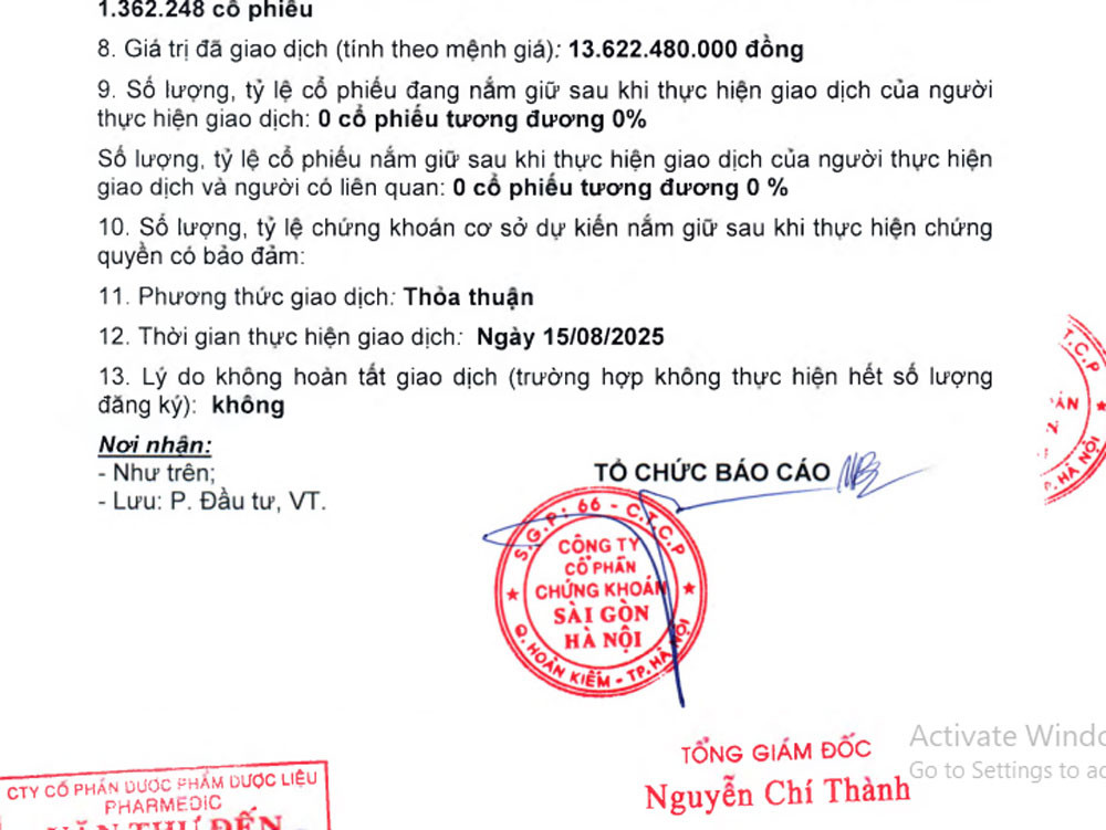 Chứng khoán SHS thoái toàn bộ gần 1,4 triệu cổ phiếu Dược liệu Pharmedic