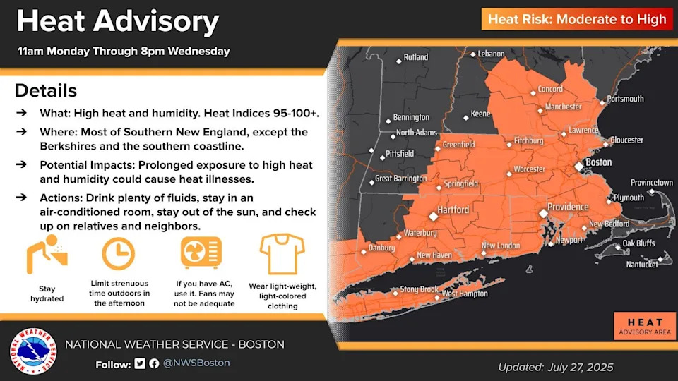 Heat advisory in effect from July 28 to July 30.