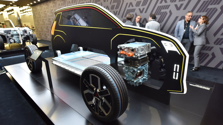 A cut section of an electric car