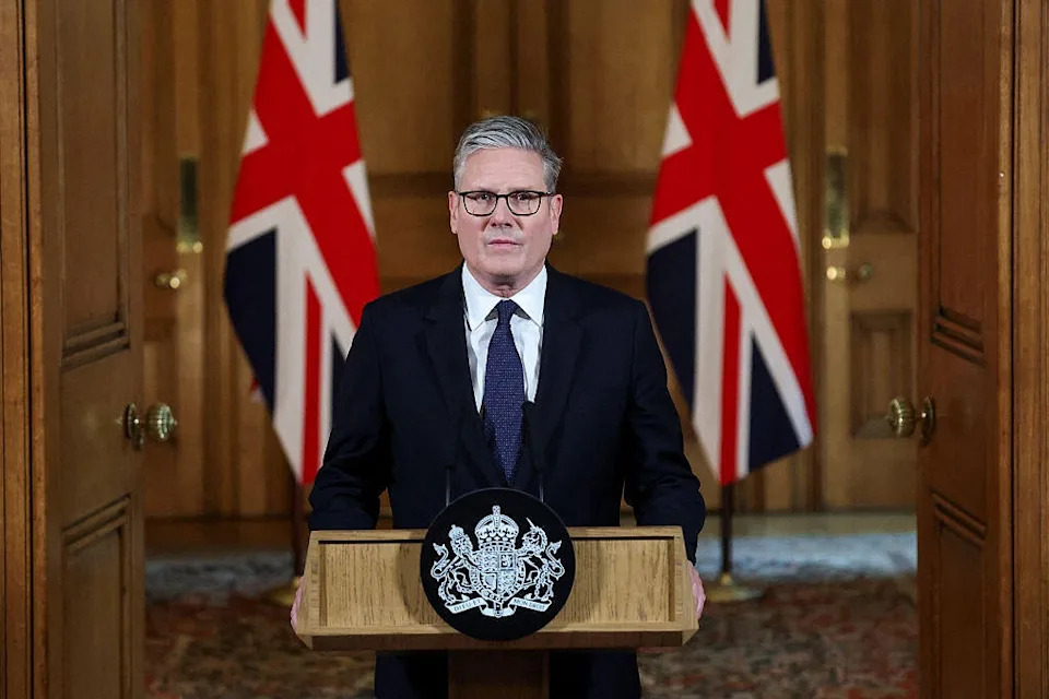 Britain's Prime Minister Keir Starmer makes an address following an emergency cabinet meeting on Gaza at 10 Downing Street in London on July 29, 2025. / Credit: TOBY MELVILLE/POOL/AFP via Getty Images