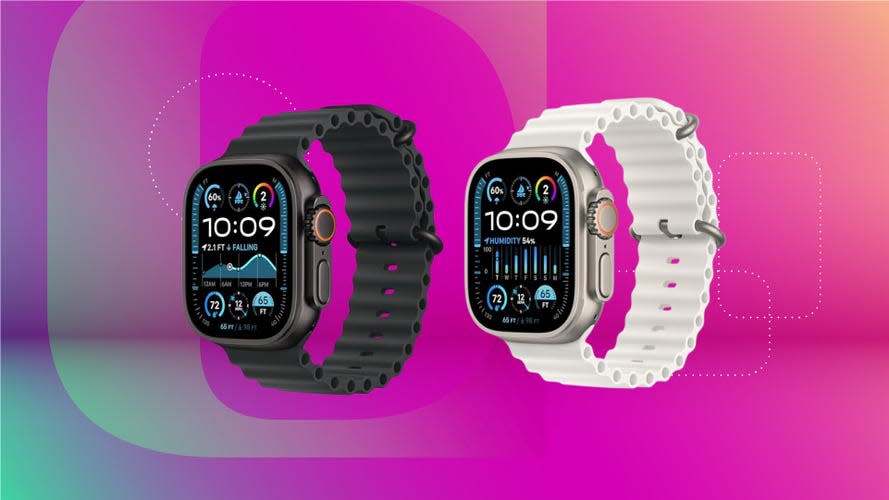 Apple Watch Ultra 2 black and white on fuschia background