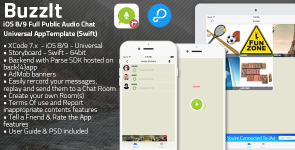 Buzz It | iOS 8/9 Universal Public Audio Chat App (Swift) Buzz It | iOS 8/9 Universal Public Audio Chat App (Swift)