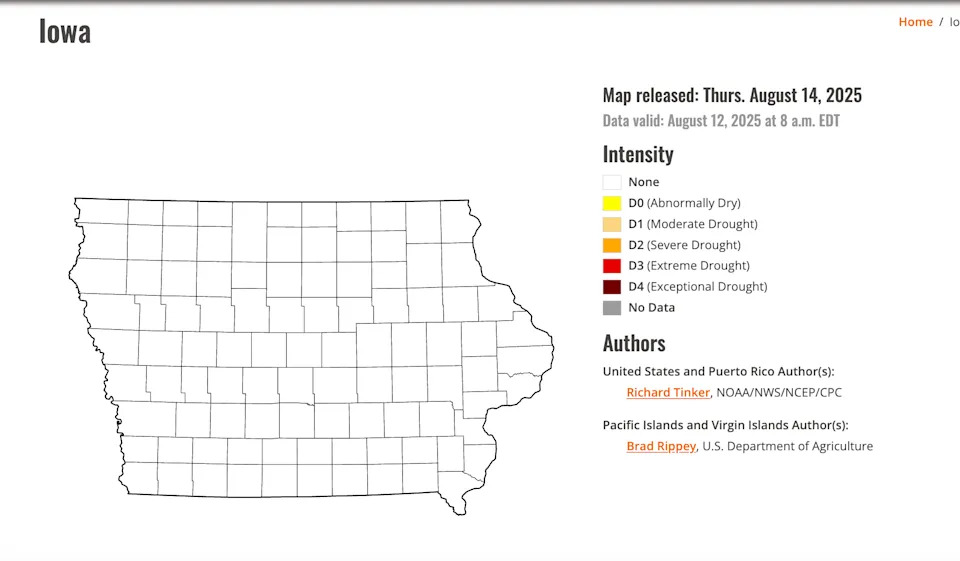 Iowa is completely drought-free, latest drought monitor map shows