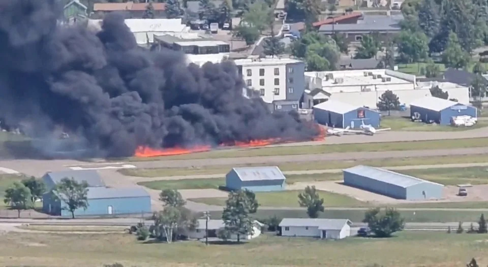 Two injured after small plane crashes near tarmac in Montana creating large fireball