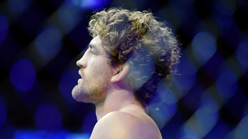 Jul 6, 2019; Las Vegas, NV, USA; Ben Askren (blue gloves) before his fight against Jorge Masvidal (not pictured) at T-Mobile Arena. Jorge Masvidal set a new record for the fastest knockout in UFC history with five seconds. Mandatory Credit: Stephen R. Sylvanie-USA TODAY Sports