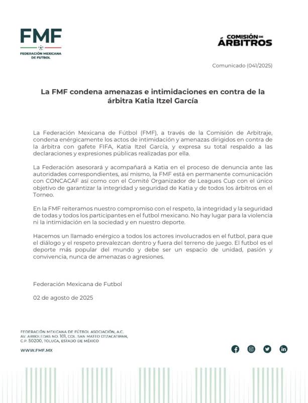 Concacaf y FMF condenan amenazas de muerte en contra árbitra Katia Itzel García