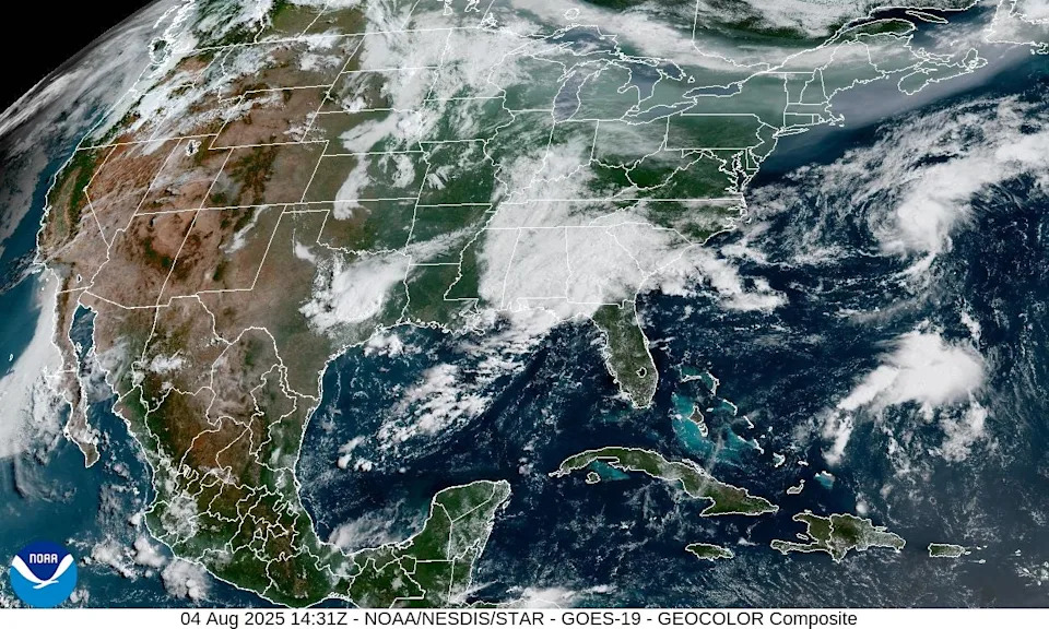 Satellite image of Tropical Storm Dexter as of 8 a.m. on Aug. 4, 2025.