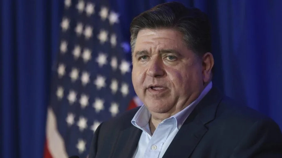 Illinois Gov. JB Pritzker speaks during the McIntyre-Shaheen 100 Club Dinner on April 27, 2025, in Manchester, N.H. (Reba Saldanha, Associated Press)