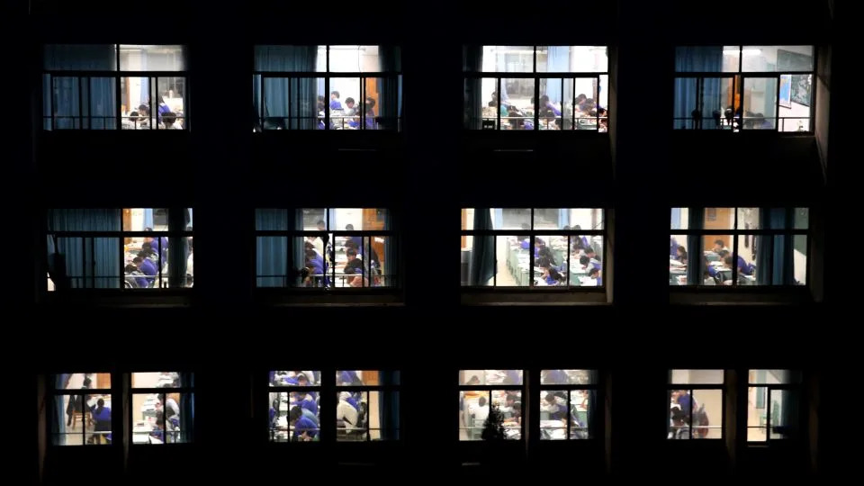 Students who are about to take the college entrance examination are having evening self-study in the classroom in Lianyungang City, Jiangsu Province, China on the evening of June 3, 2025. - CFOTO/Future Publishing/Getty Images