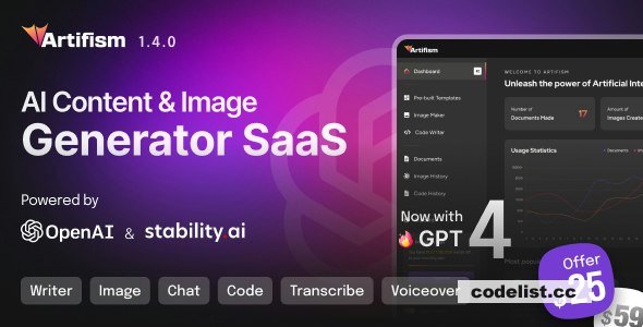 Artifism v3.9.0 - AI Content & Image Generator SaaS - nulled