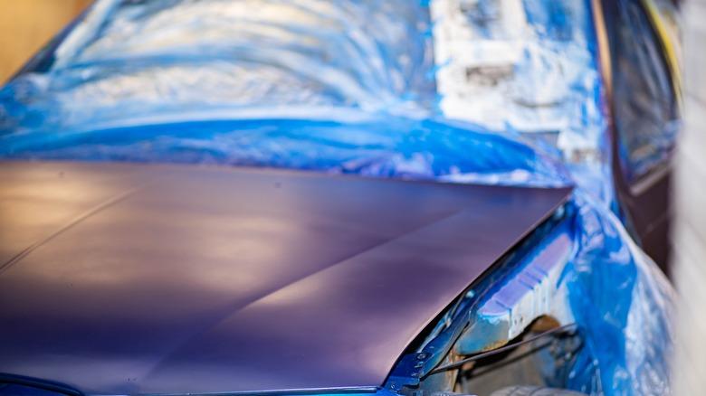 A newly painted car at the body shop