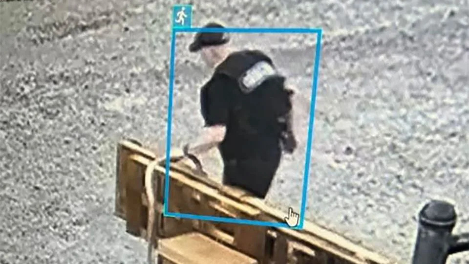 A surveillance image shows Grant Hardin escaping from the North Central Unit in Calico Rock, Arkansas. - Stone County, Arkansas Sheriff's Office
