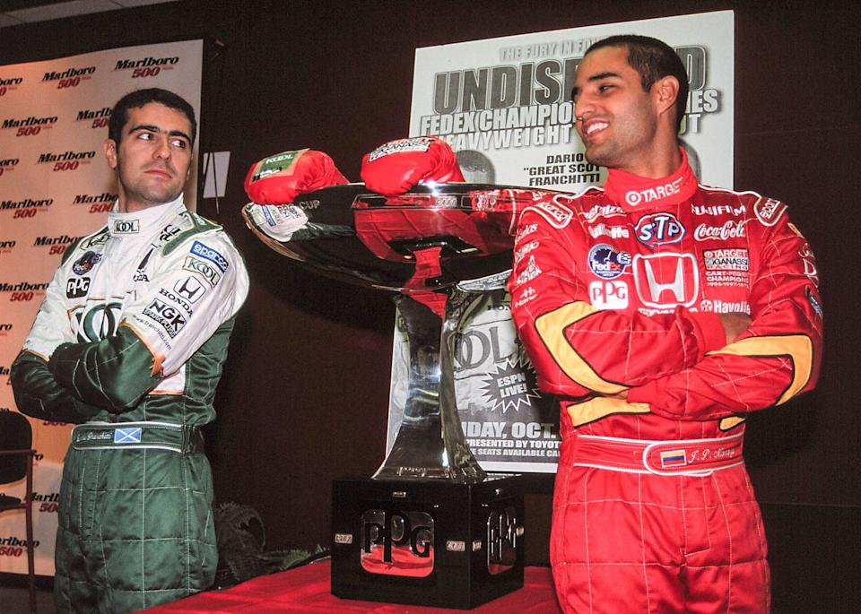 1999 cart california 500, california speedway 31/10/99franchitti and montoya face off©1999, michael l. levitt / usalat photographic