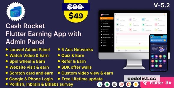 Cash Rocket v6.2 – Flutter Online Earning App with Admin Panel