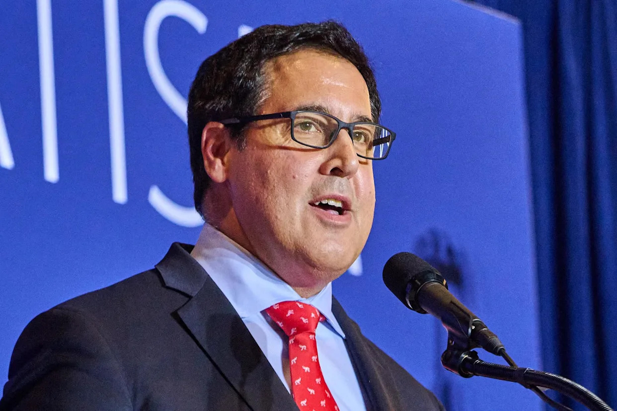 <span>Paul Dans speaks at the National Conservative Conference in Washington DC on 10 July 2024.</span><span>Photograph: Dominic Gwinn/Middle East Images/AFP/Getty Images</span>