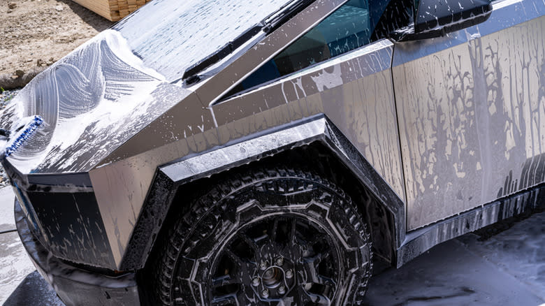 Tesla Cybertruck being washed