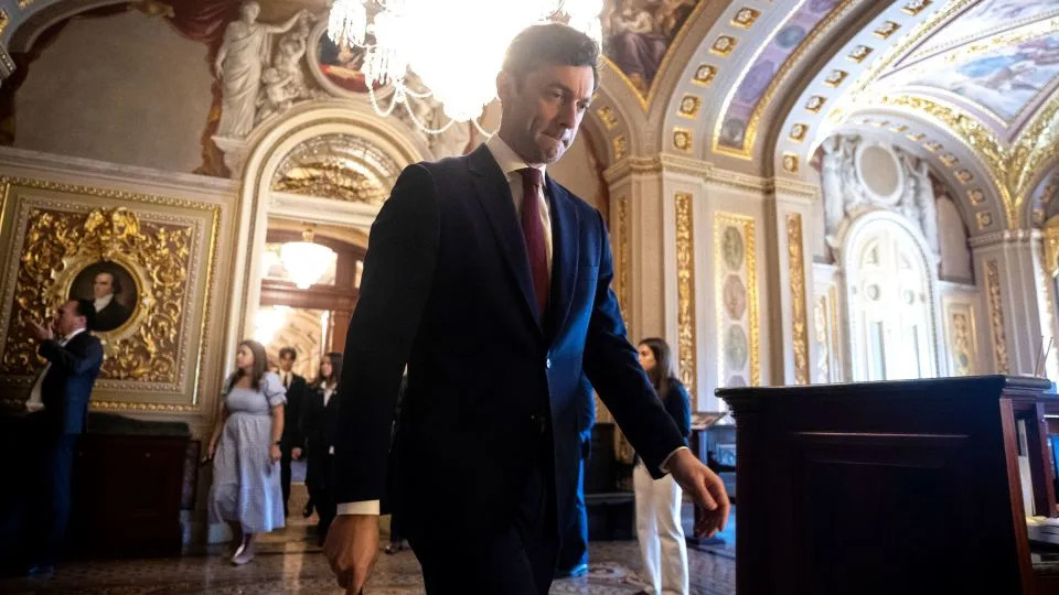 Sen. Jon Ossoff walks to a Senate Democratic Caucus luncheon at the US Capitol, on July 22, 2025. - Francis Chung/Politico/AP/File