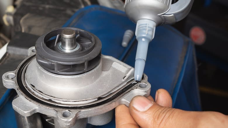 RTV applied to cooling pump before installing