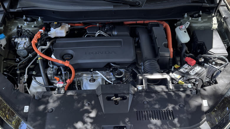 A close-up of a Honda hybrid engine