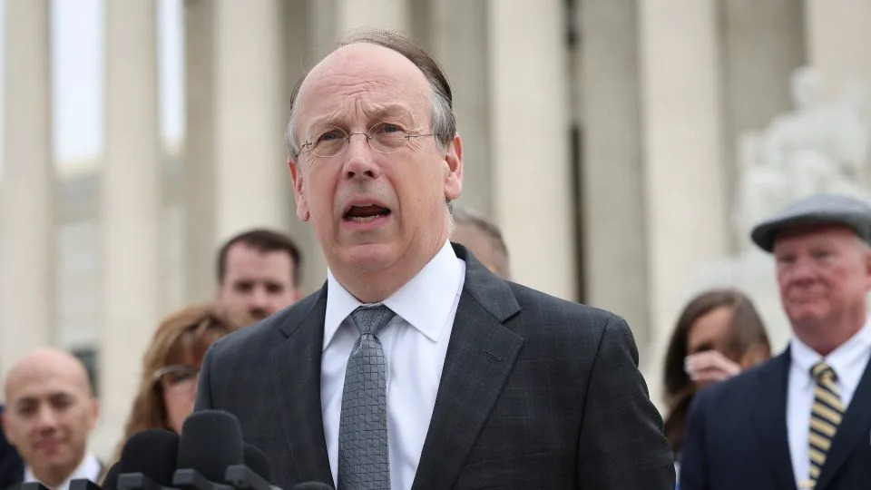Attorney Paul Clement answers questions outside the US Supreme Court on April 25, 2022. - Win McNamee/Getty Images