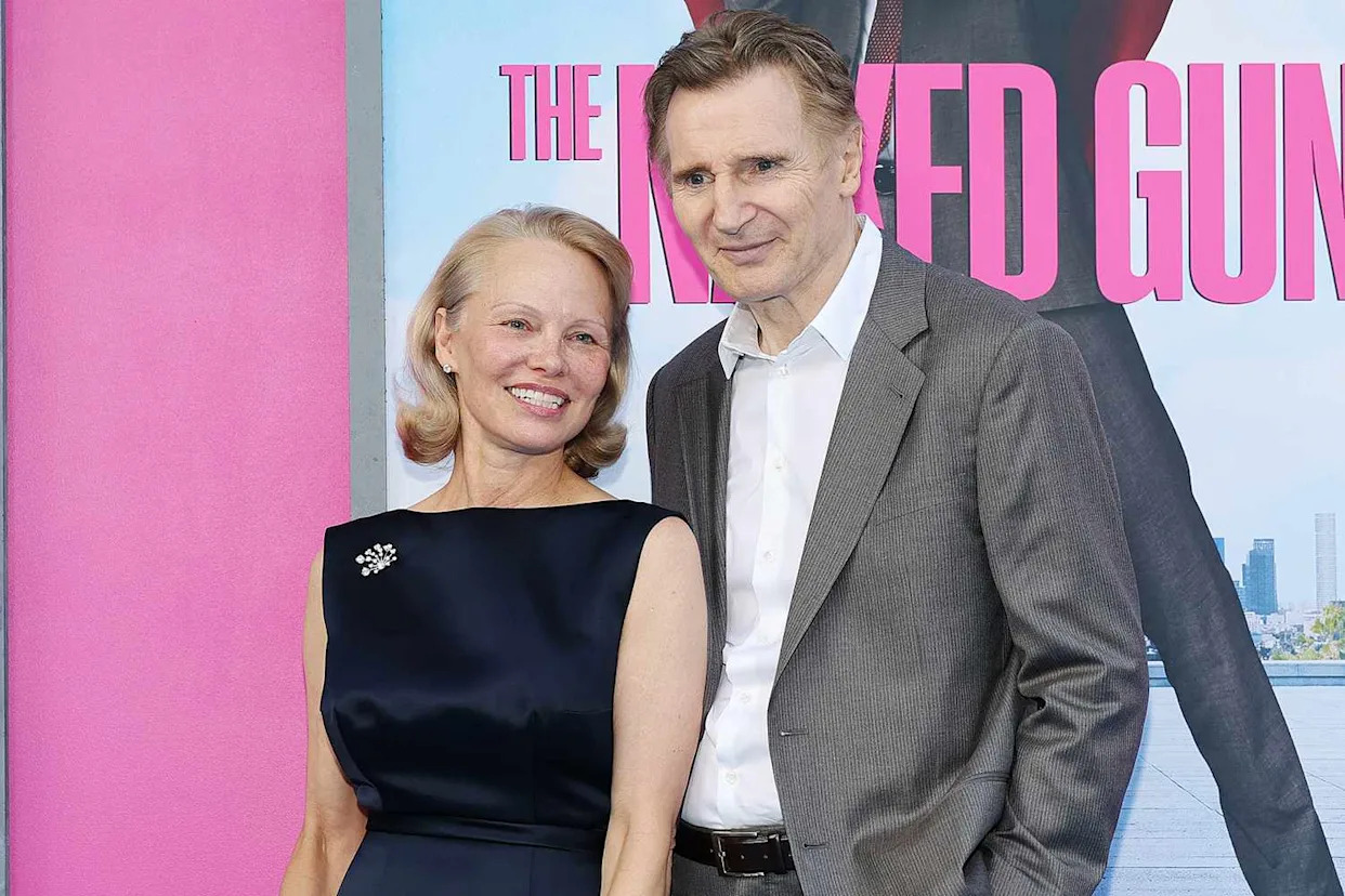 Dia Dipasupil/Getty Pamela Anderson and Liam Neeson on July 28, 2025