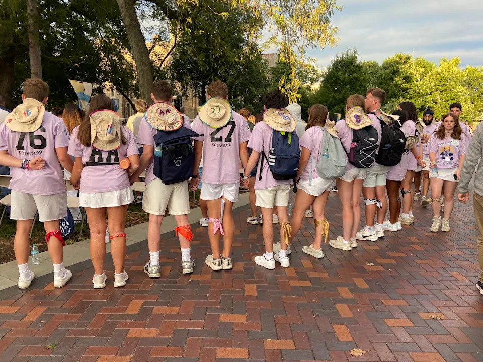 Families and students pray together at a campus-wide blessing after an active shooter hoax at Villanova University on Aug. 21, 2025